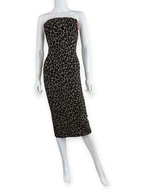 SPANX NWT Brown Leopard Print Strapless Robe Midi Bustier Dress Size XS P0977